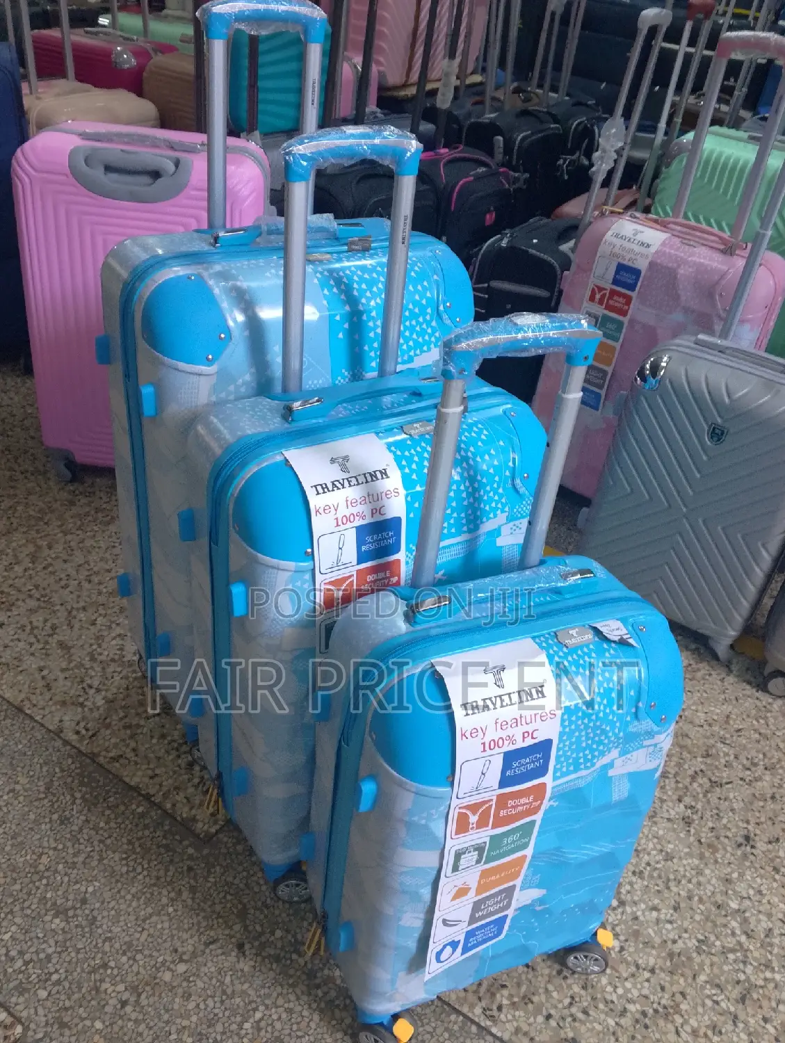 Original Noble Plastic Suitcases. Full Set 3pcs.( Blue)