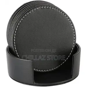 7 Piece Leather Drink Coasters Round Cup Mat Pad