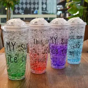 2-Layerice Cream Smoothie Juice Bottle Cup Kettle With Straw