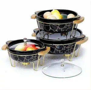3pcs Ceramic Food Warmer Chafing Dish