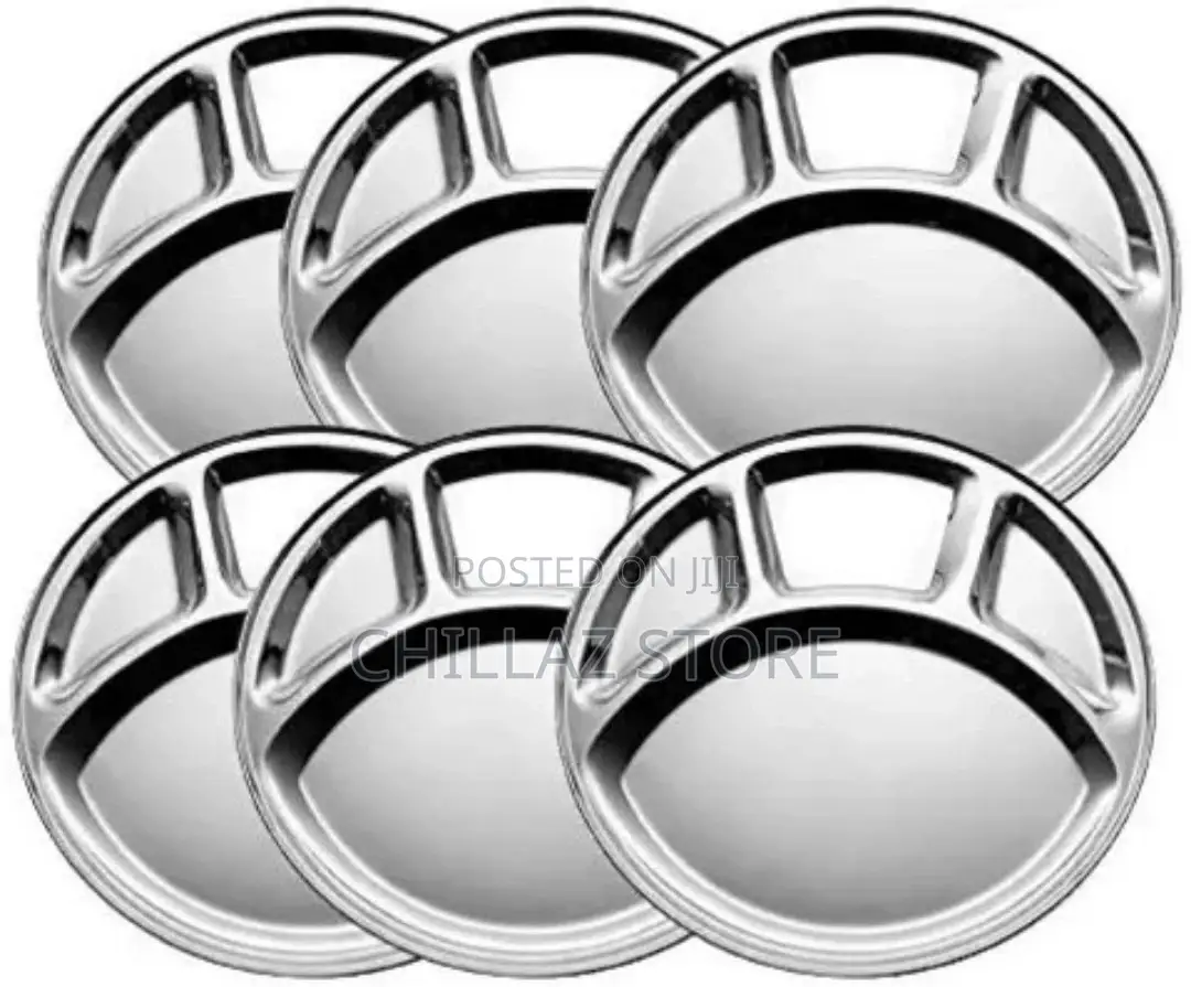 6pc Stainless Steel Round 4-in-1 Component Dinner Plate