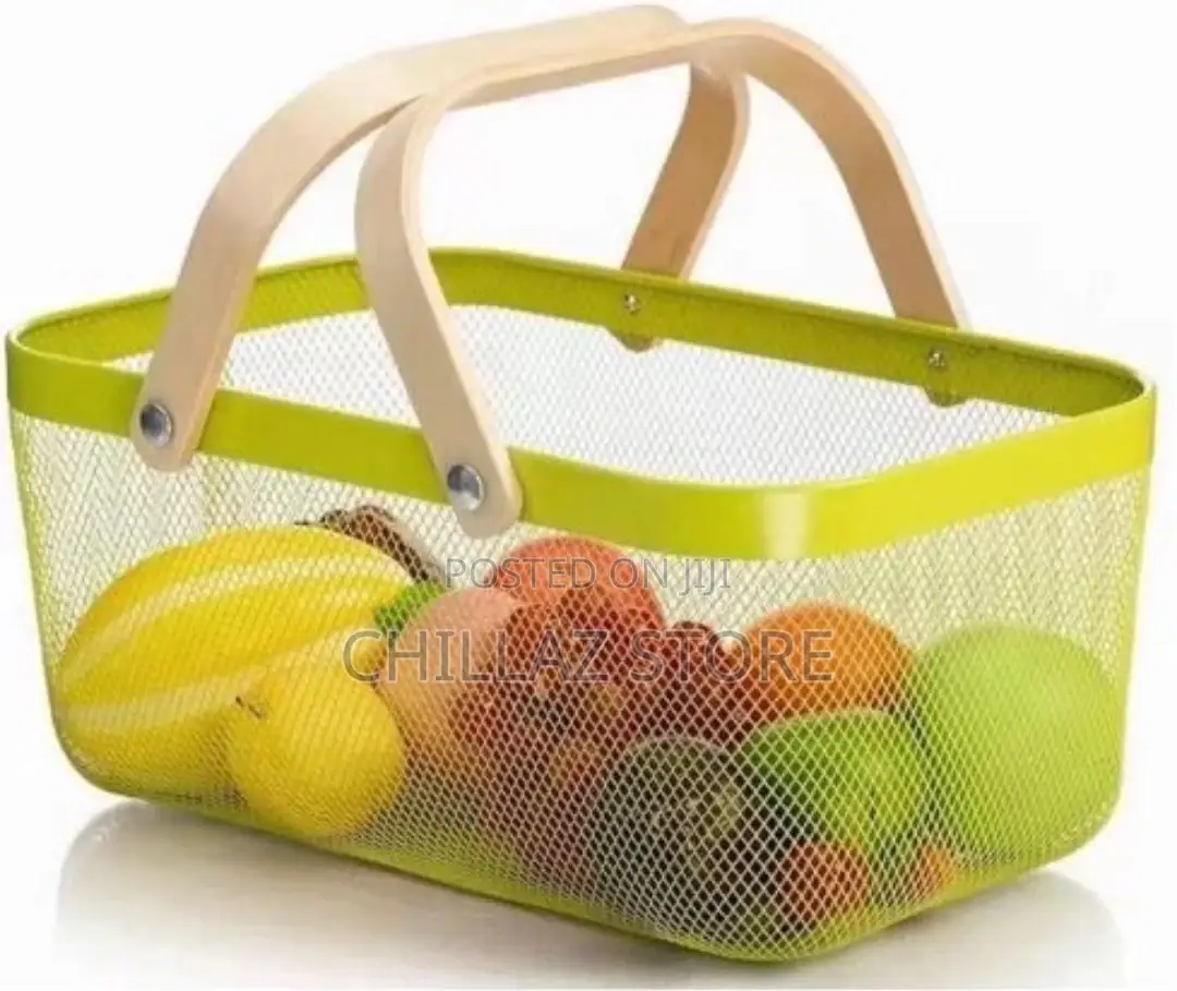 Rectangle Metal Mesh Fruit Shopping Wooden Storage Basket