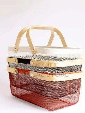 Rectangle Metal Mesh Fruit Shopping Wooden Storage Basket
