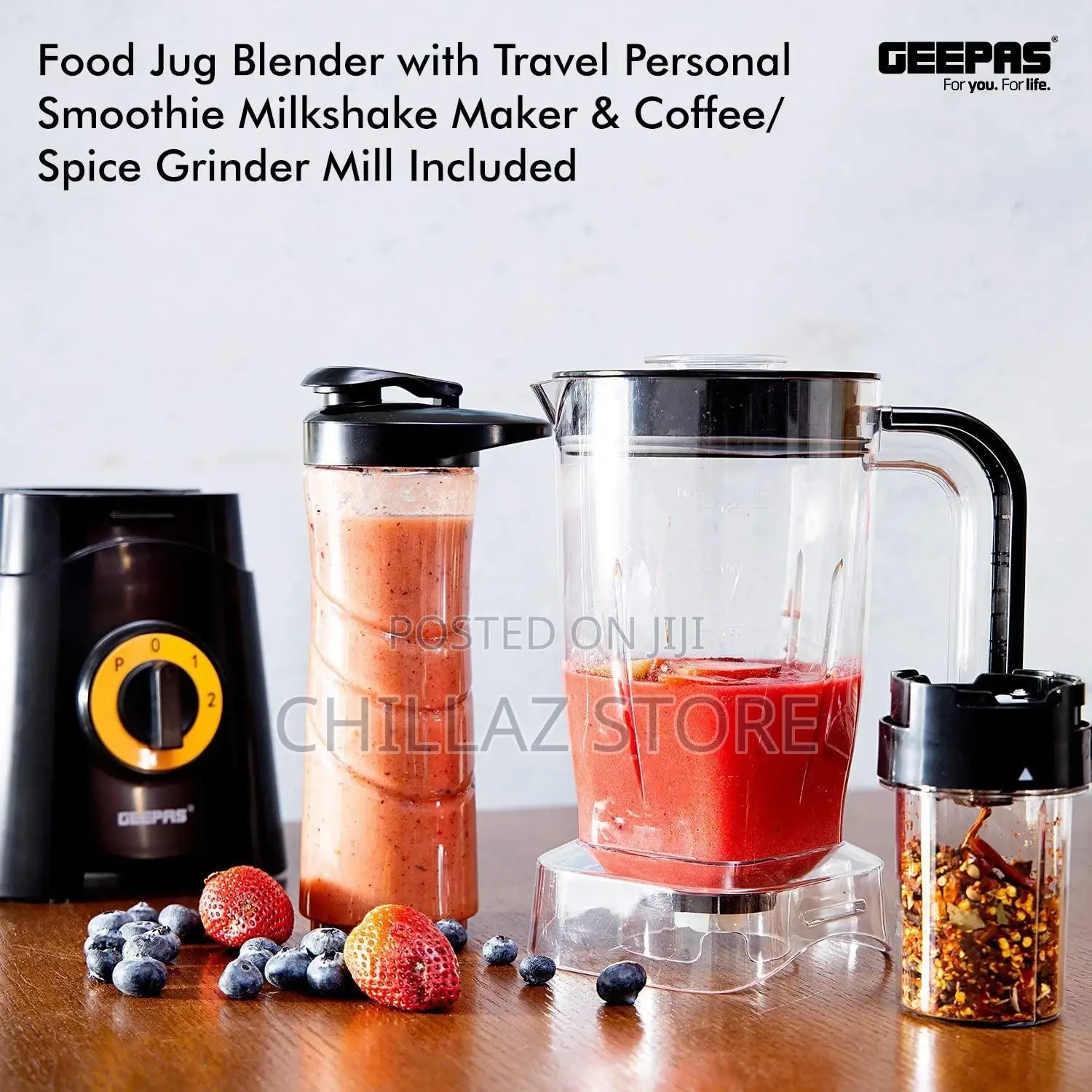 Geepas 3 in 1 Blender, Unbreakable Jar Smoothie Blender