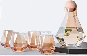 4 Water Glasses,1jug With Wooden Stopper and a Tray, Brown