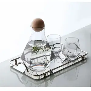 4 Water Glasses,1jug With Wooden Stopper and a Tray