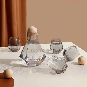 4 Water Glasses,1jug With Wooden Stopper and a Tray
