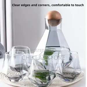 4 Water Glasses,1jug With Wooden Stopper and a Tray
