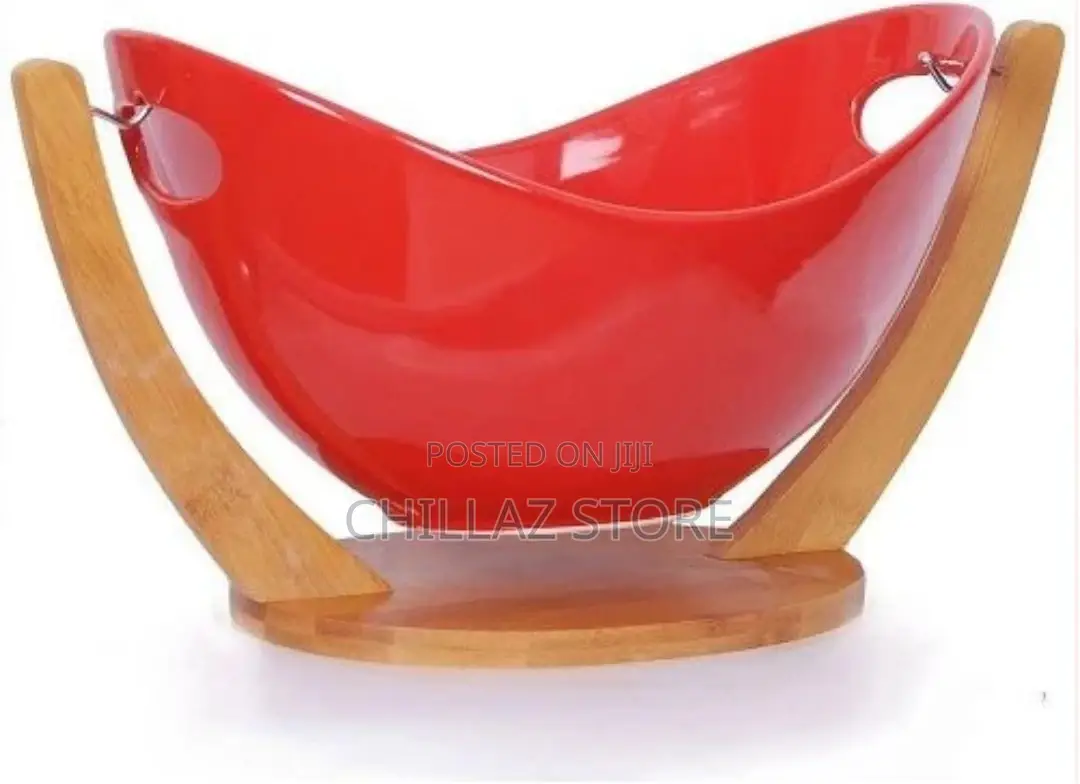Swinging Fruit/ Salad Bowl Dish on Bambo Stand-Red.