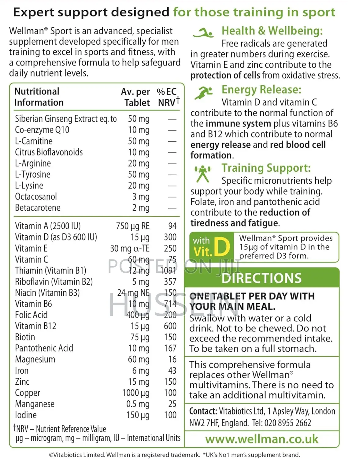 Vitabiotics Wellman Sport Vitamin Tablets