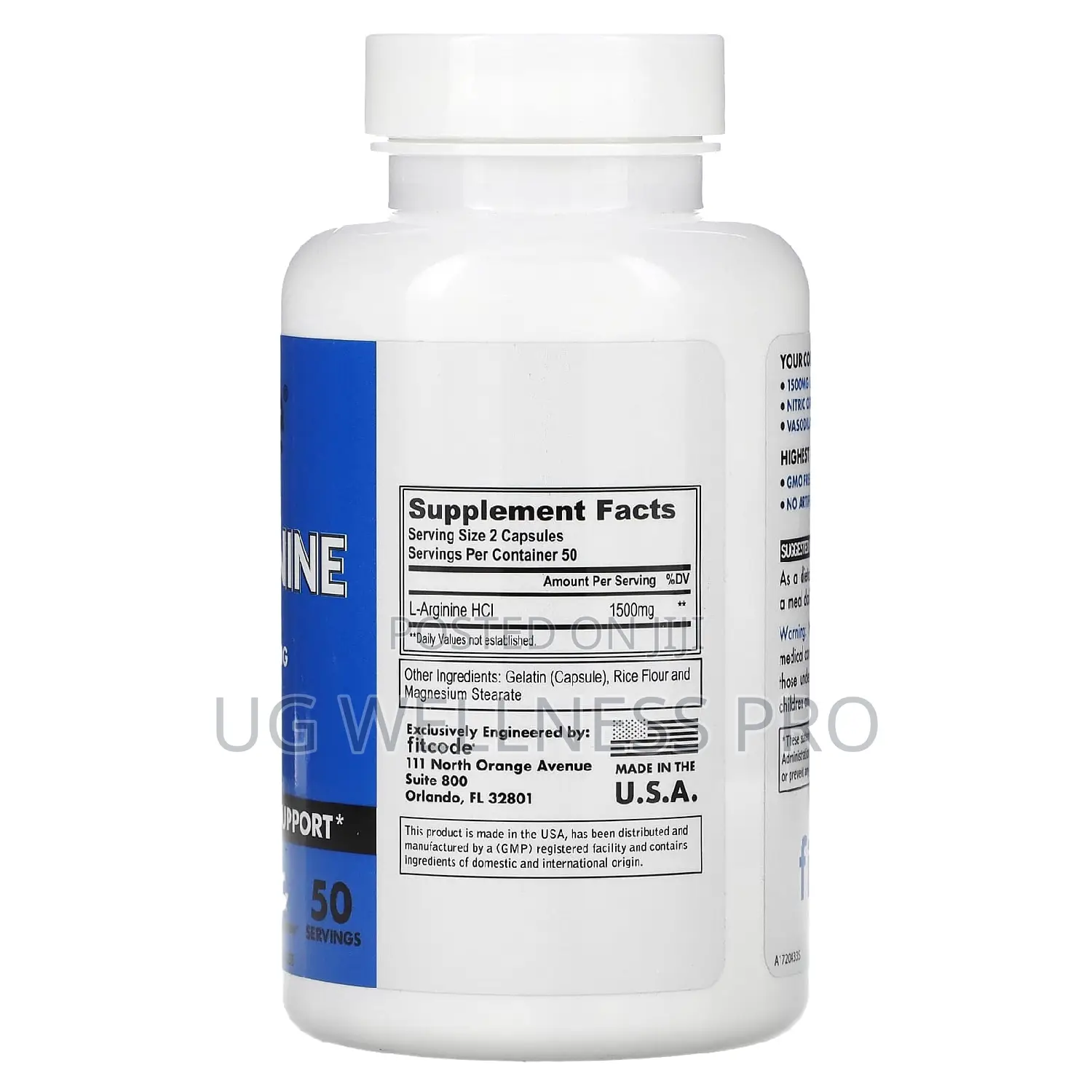 Fitcode, L-Arginine, Extra Strength, 1,500 Mg, 100 Caps