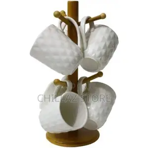 6pieces of Tea Coffee Cups Mugs on Wooden Stand –