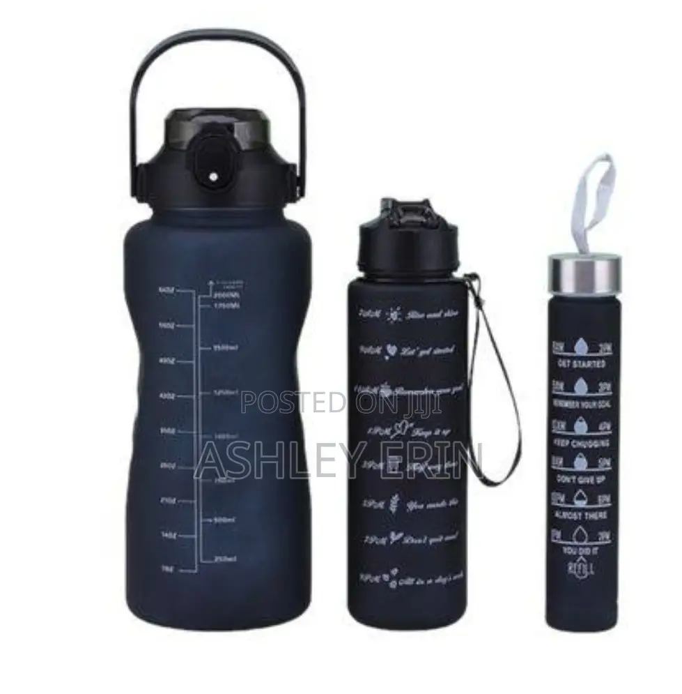 Portable Plastic Water Bottle Set - 3pcs Black
