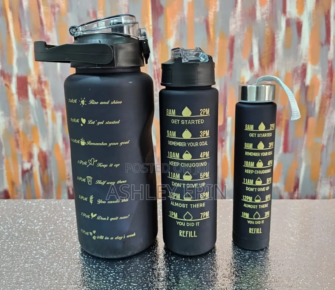 Portable Plastic Water Bottle Set - 3pcs Black
