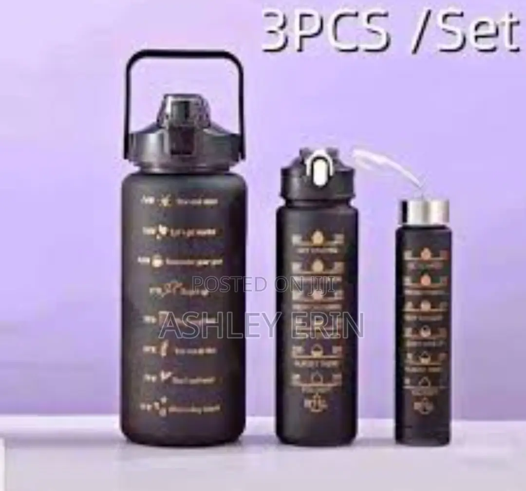 Portable Plastic Water Bottle Set - 3pcs Black