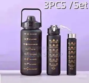Portable Plastic Water Bottle Set - 3pcs Black