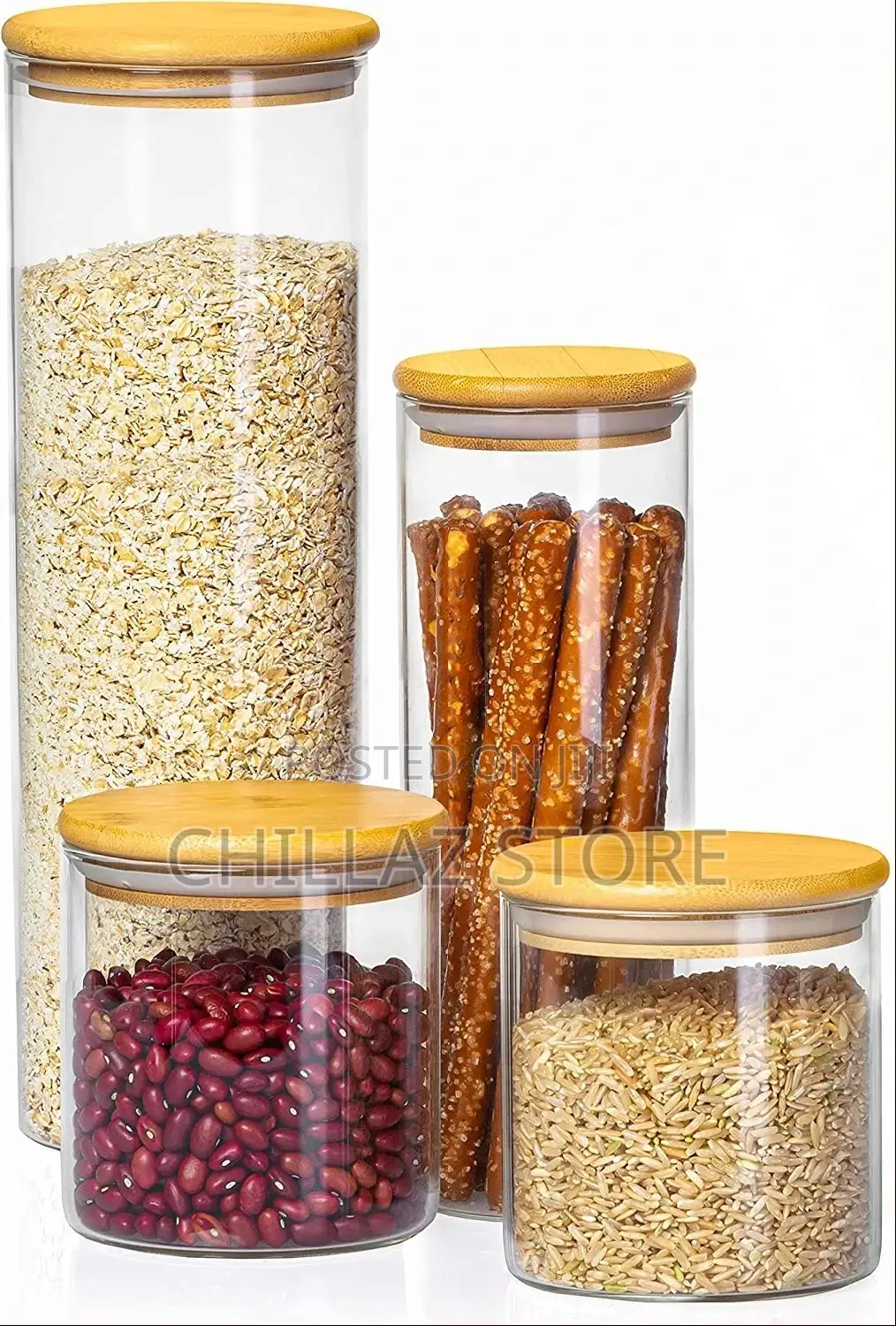 Glass Food Storage Containers With Bamboo Lids, 4 Pack