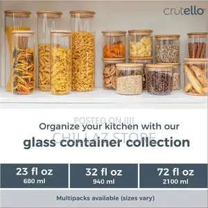 Glass Food Storage Containers With Bamboo Lids, 4 Pack