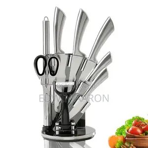 Silver Stainless Steel 8pcs Knife Set With Rotating Stand