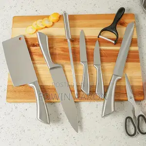Silver Stainless Steel 8pcs Knife Set With Rotating Stand