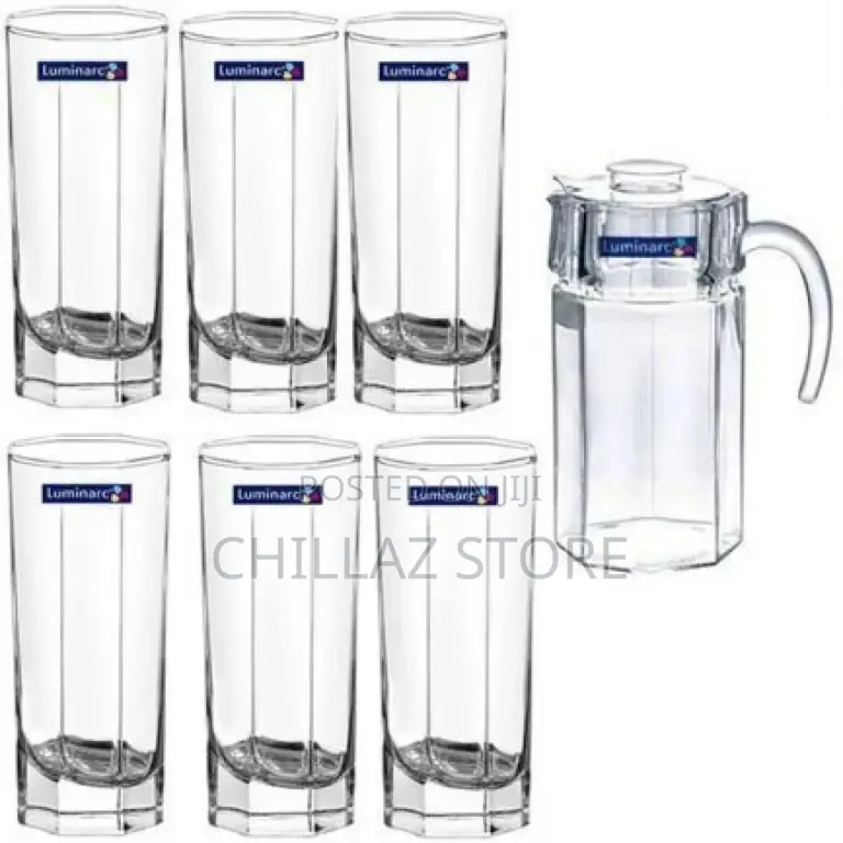Luminarc Unique Jug Pitcher and Quality 6 Drinking Glasses-
