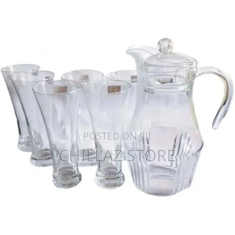 6 Drinking Glasses With a Funnel Shape Plus 1 Glass Jug