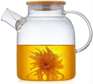 1800ml Glass Teapot Kettle With Whistle Infuser Bamboo Lid