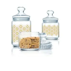 Luminarc 3 Pc Golden Flower Maze Sugar Bowl,Food Storage Jar