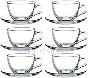 6pieces of Glass Tea Coffee Cups Mugs and 6 Saucers -