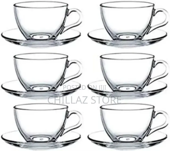6pieces of Glass Tea Coffee Cups Mugs and 6 Saucers -