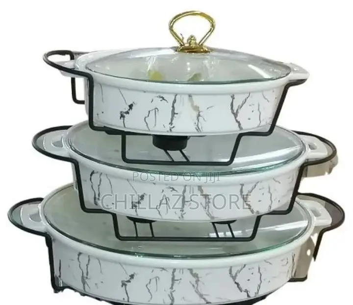 3 Pieces of Ceramic Chafing Serving Dishes Warmer,