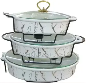 3 Pieces of Ceramic Chafing Serving Dishes Warmer,