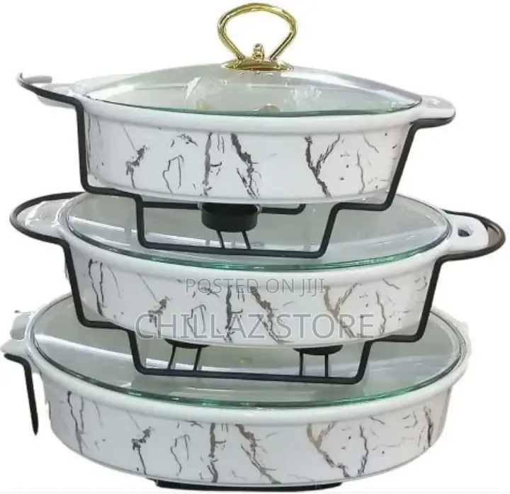 3 Pieces of Ceramic Chafing Serving Dishes Warmer,
