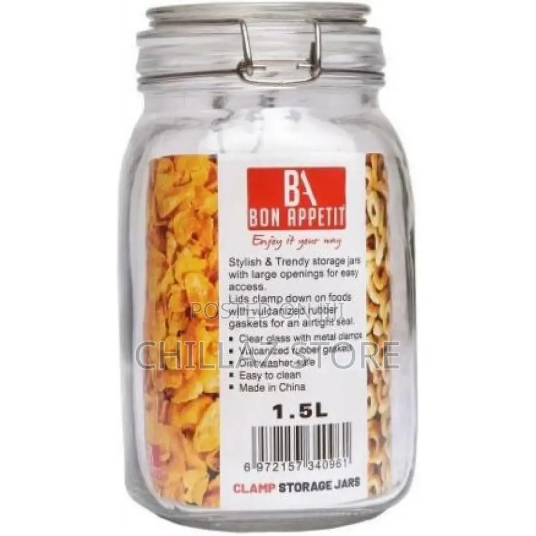 1.5litre Glass Clip Jar, Cereal Food Cookie Storage Tin,
