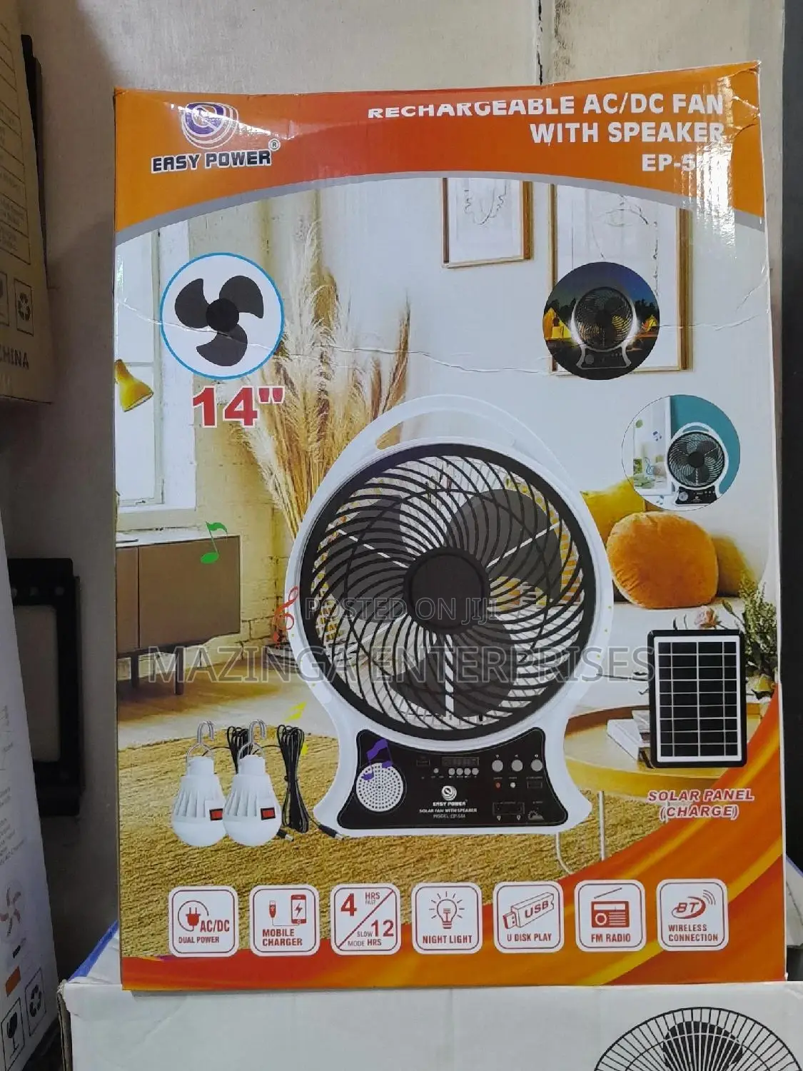 14" AC/DC Rechargeable Table Fan With Wireless Speaker
