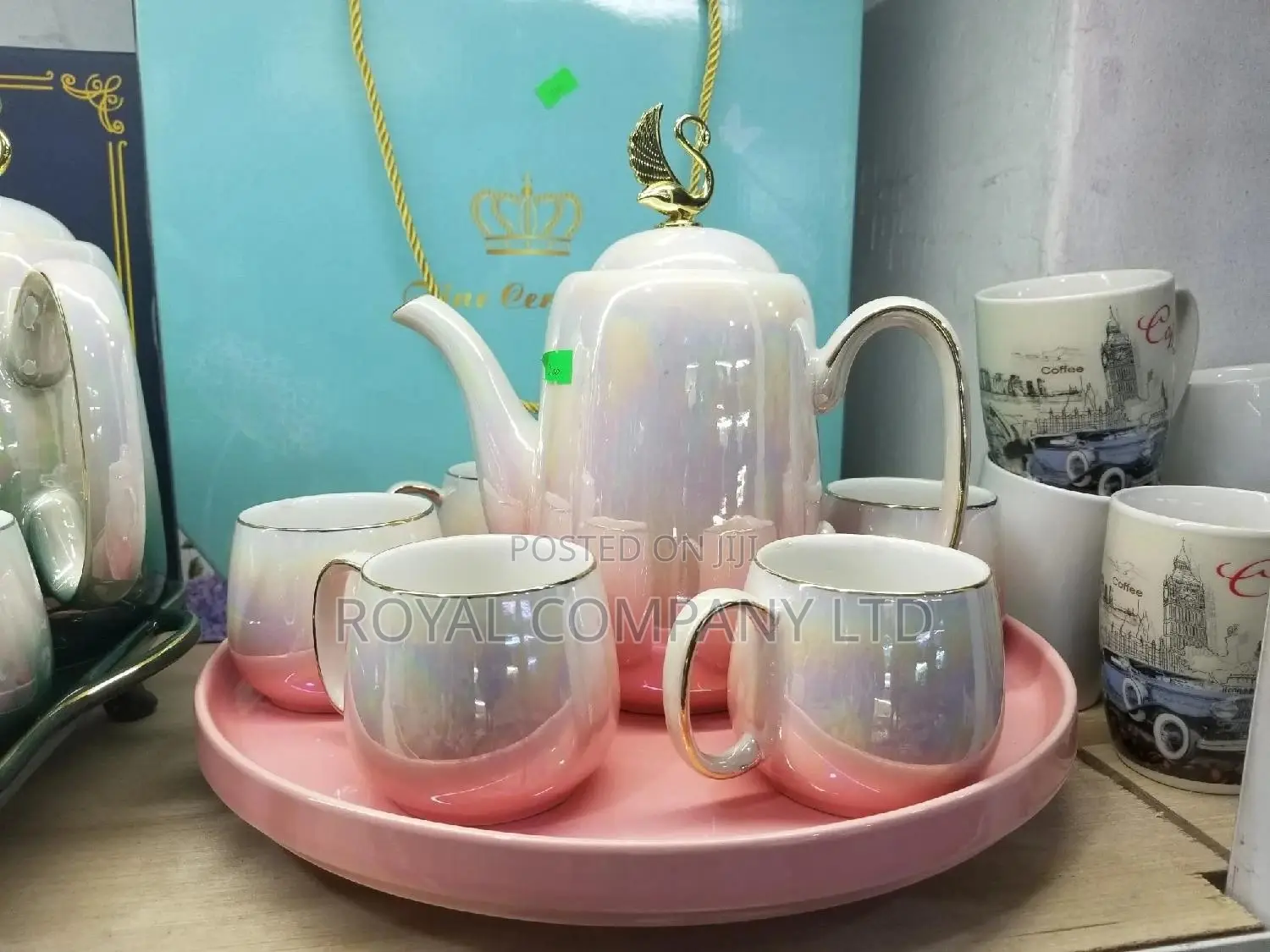 Classic Ceramic Cups and Serving Kettle