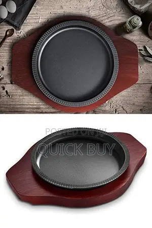 Cast Iron Grill Pan / Plate With Wooden Base