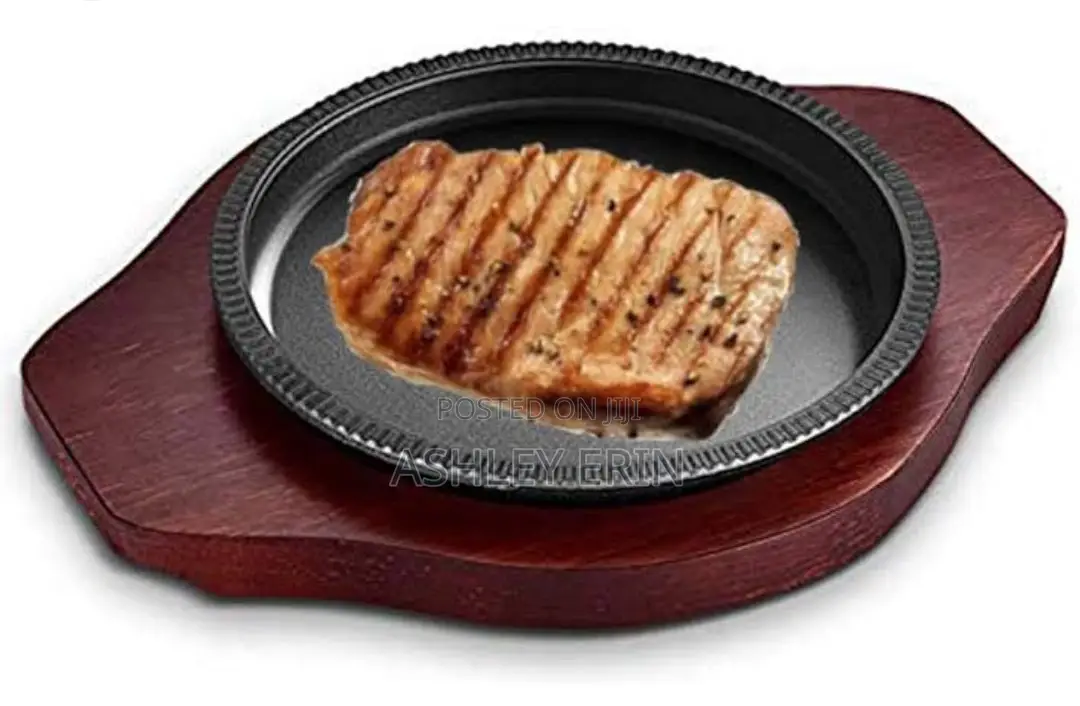 Cast Iron Steak Plate Pan BBQ Grill Platter Dish