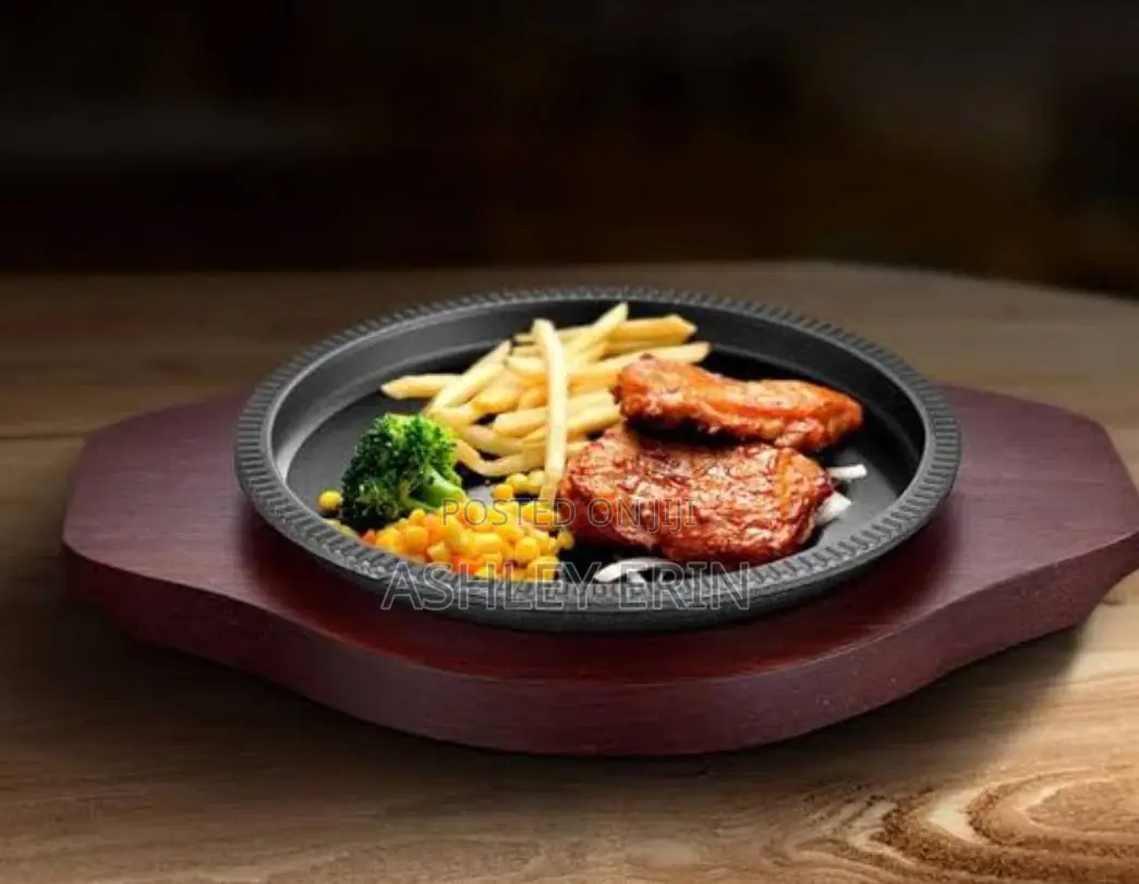 Cast Iron Steak Plate Pan BBQ Grill Platter Dish