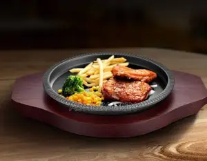 Cast Iron Steak Plate Pan BBQ Grill Platter Dish