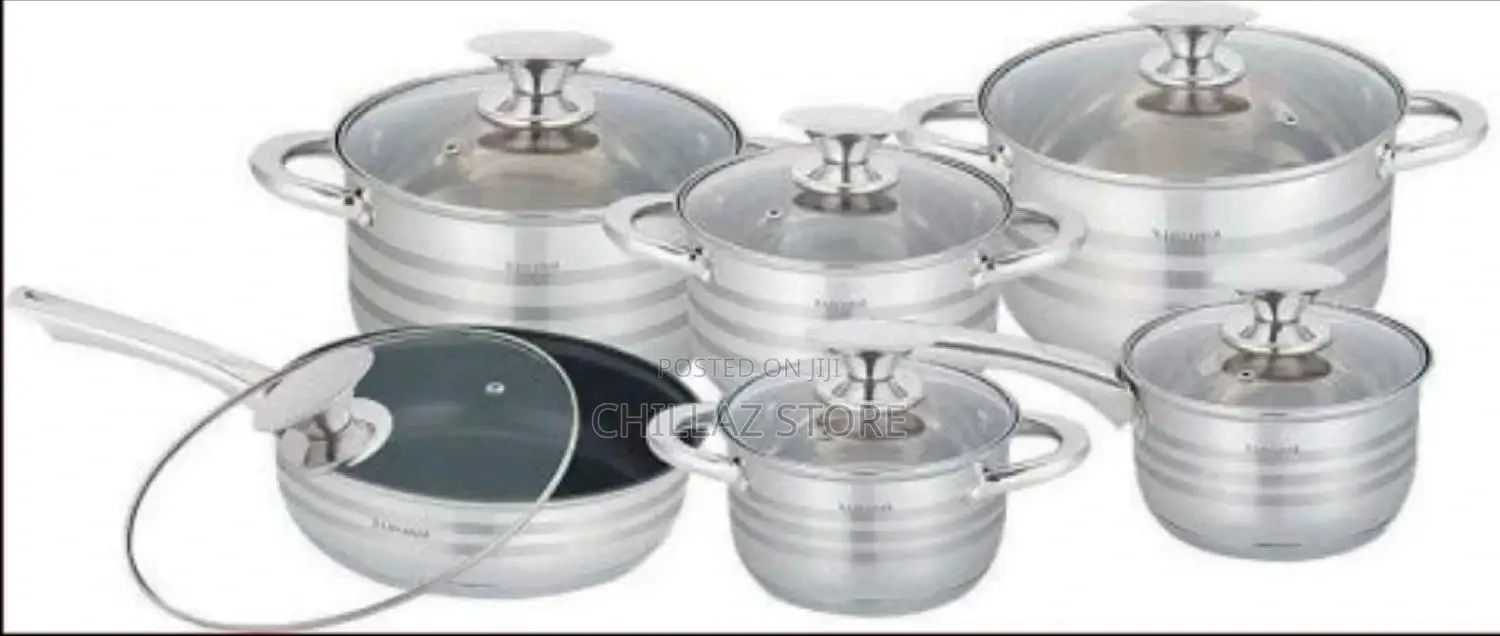 12 Pc Stainless Steel Cookware Pots and Frying Pan Saucepans