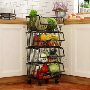 Metallic Pantry Storage Bin Rack Organizer Trolley