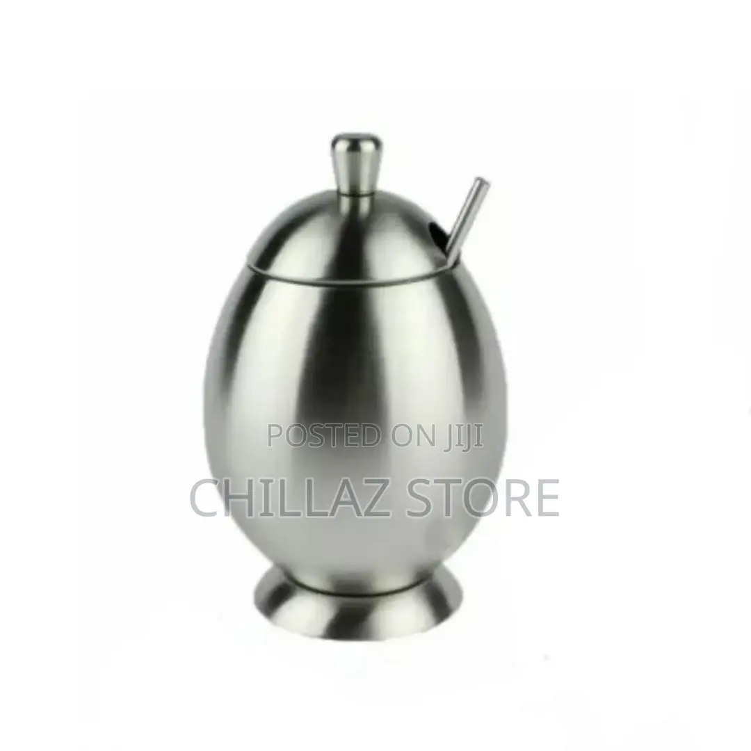 Egg Shaped Metallic Sugar Bowl Seasoning Pot With Spoon