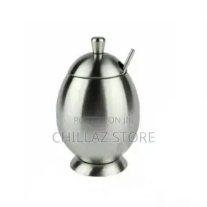 Egg Shaped Metallic Sugar Bowl Seasoning Pot With Spoon