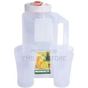 Plastic Water Fridge Bottle With 4 Glass, 1.5L