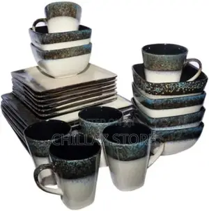 24 Piece Square Marble Plates, Bowls, Cups Dinner