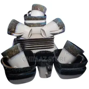 24 Piece Square Marble Plates, Bowls, Cups Dinner