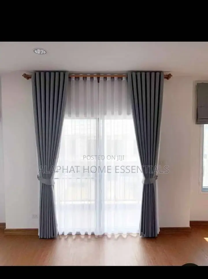 Plain Color Curtains (Pair) With Net