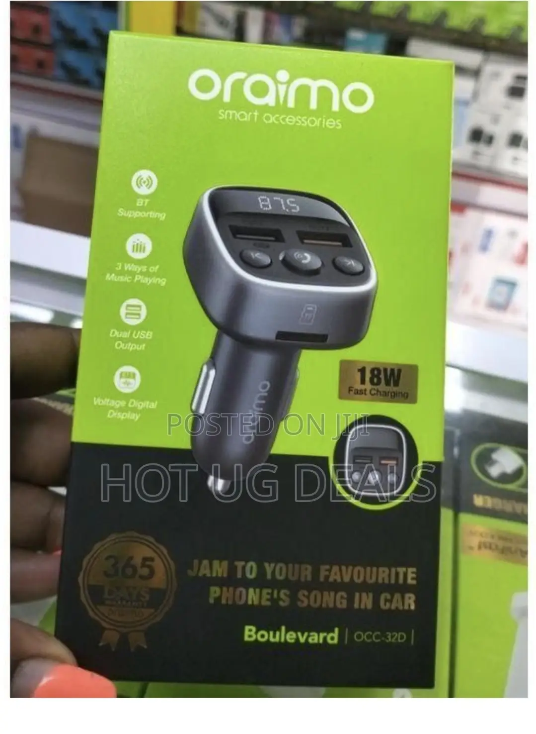 Oraimo Car Modulator With 18W Fast Charging - Black