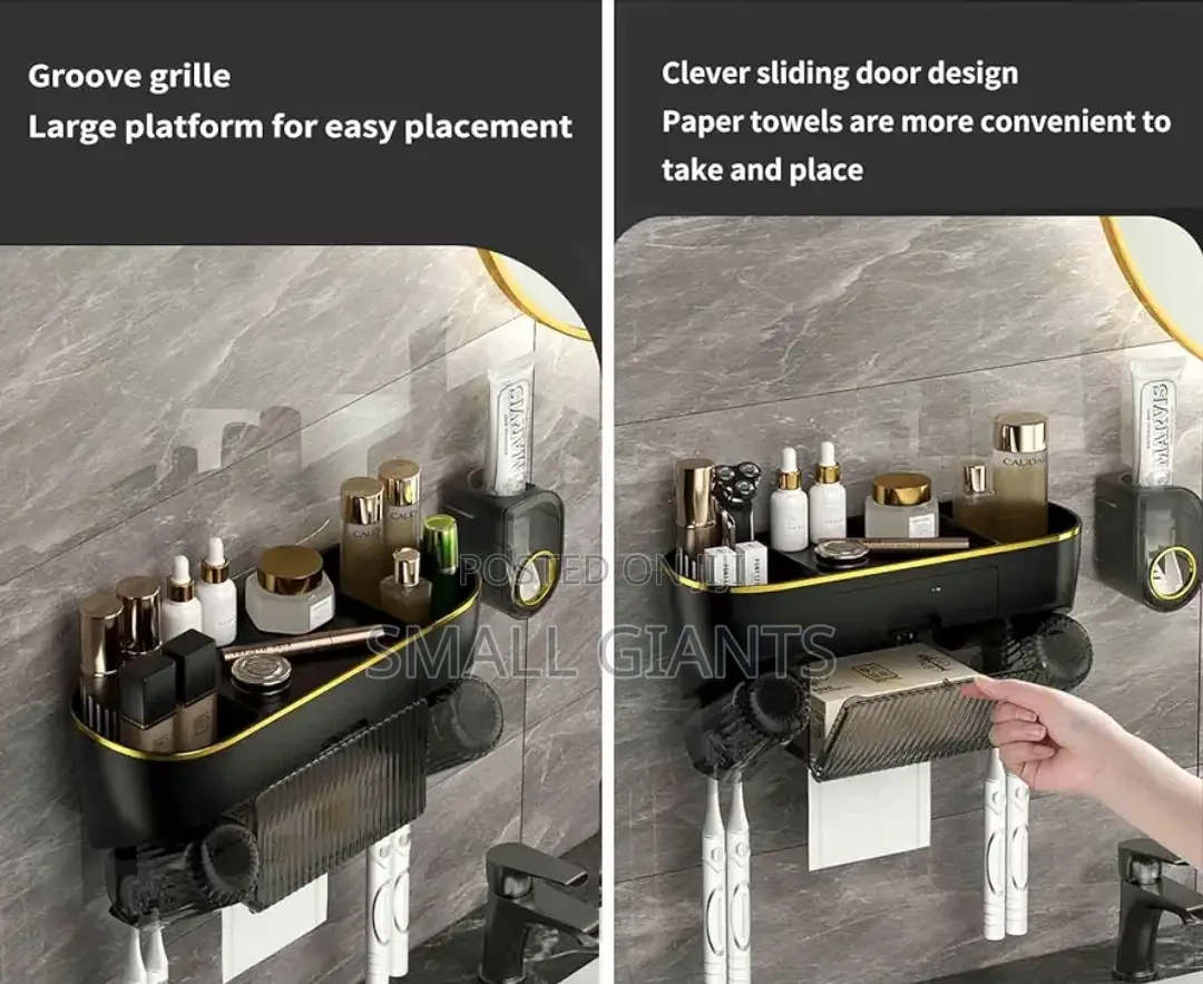 Toothbrush Holder With Paste Dispenser Tissue Storage Box